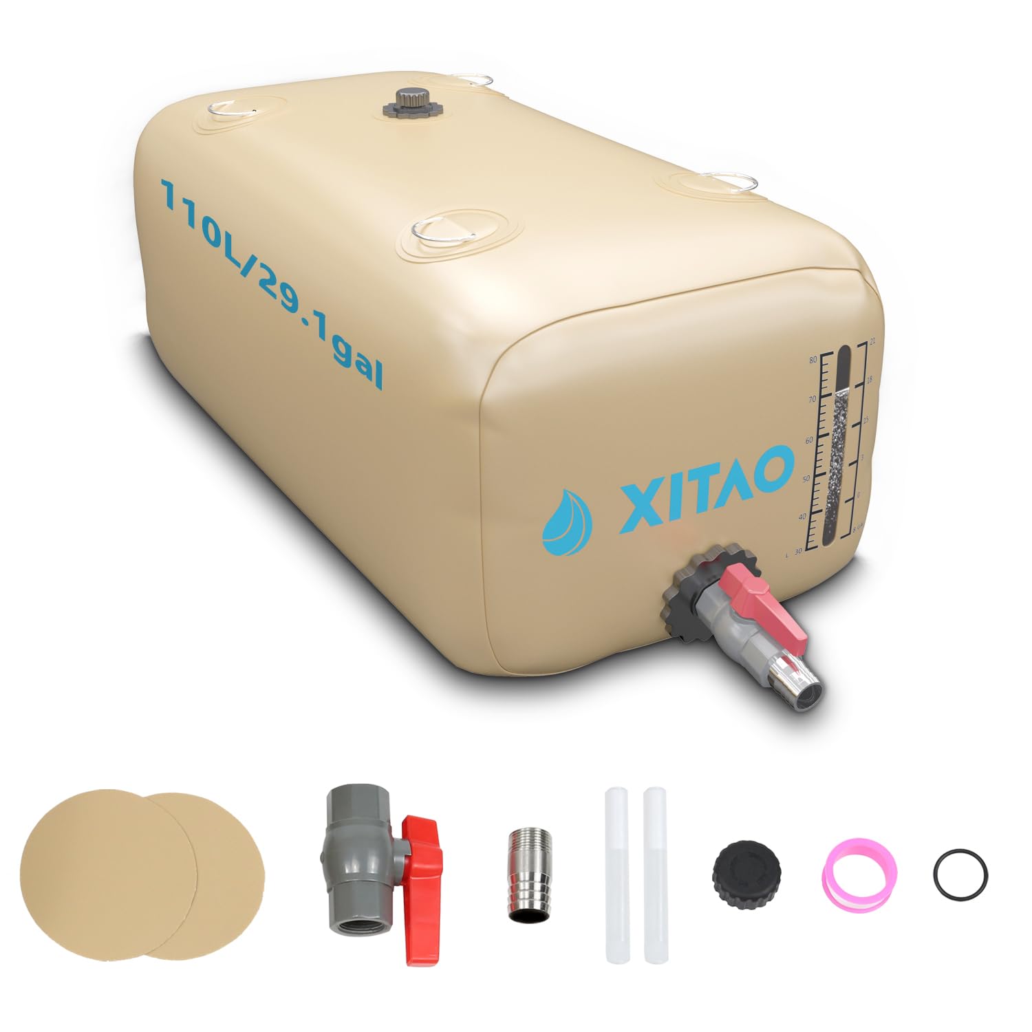 Xitao 29Gal/110L Water Storage Bladder W/Water Level Indicator, Large Capacity Foldable Water Storage Containers, Portable Emerg