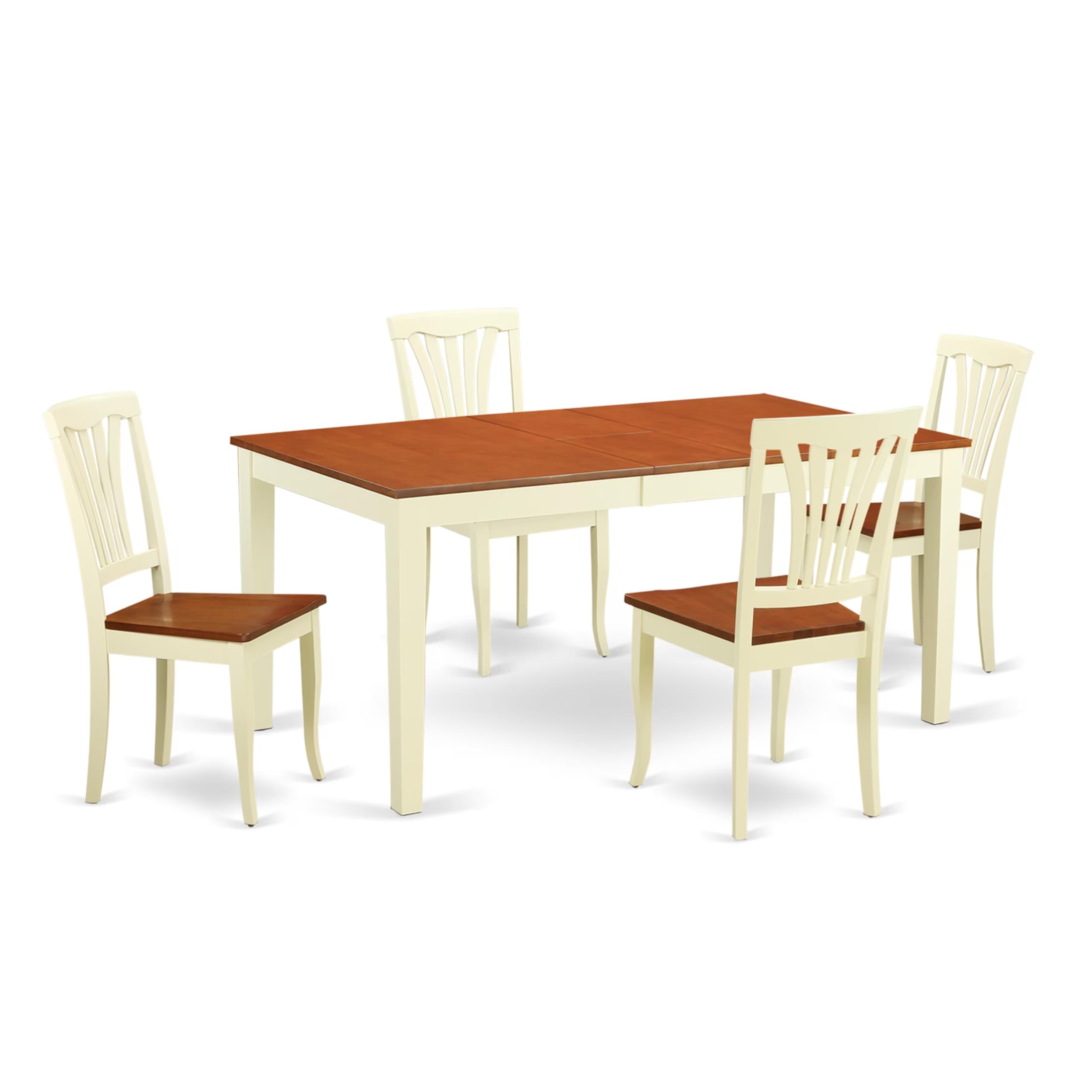 East West Furniture NIAV5-WHI-W 5 Piece Dinette Set for 4 Includes a Rectangle Dining Room Table with Butterfly Leaf and 4 Kitchen Dining Chairs, 36x66 Inch, Buttermilk & Cherry