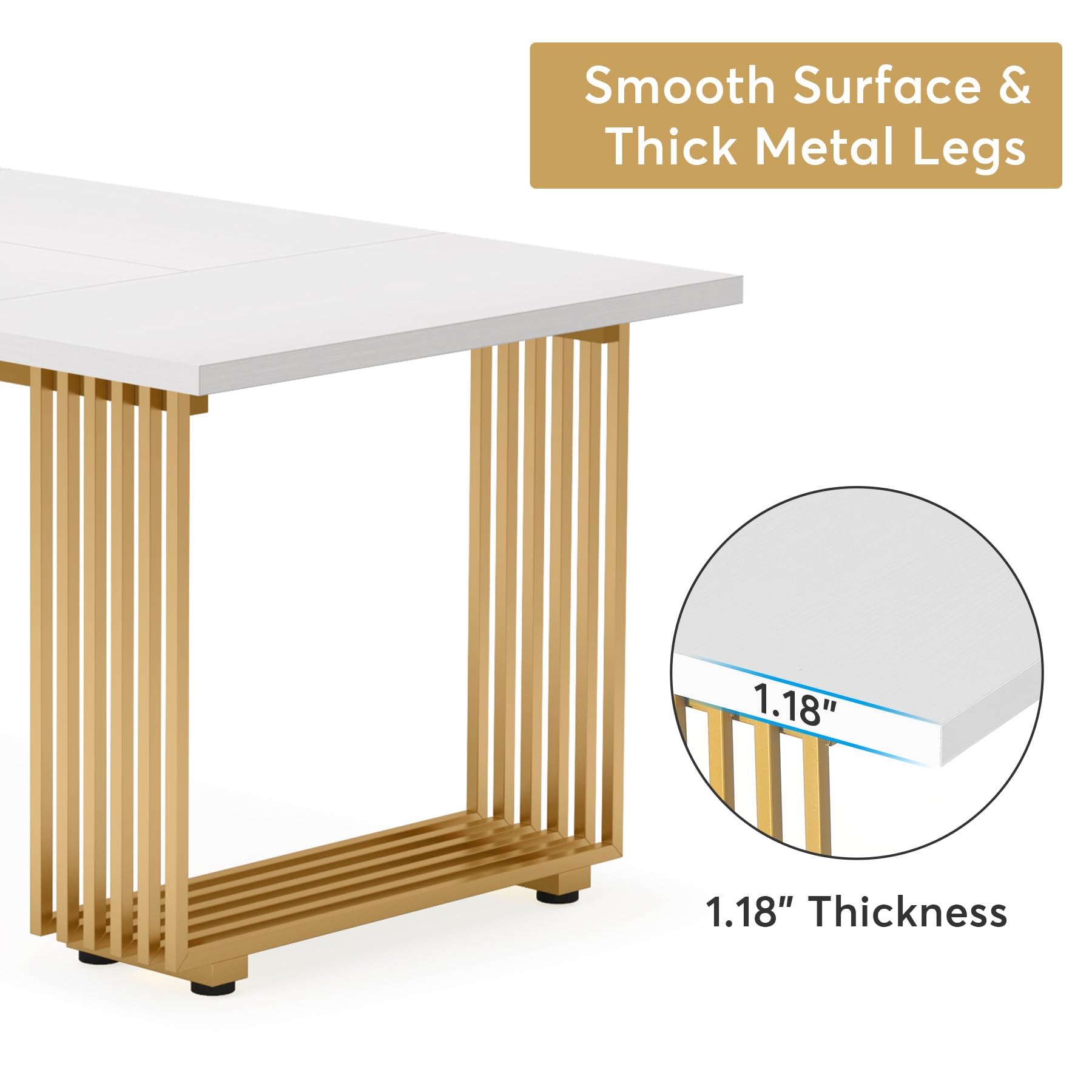 Tribesigns 70.9' Modern Office Desk, Wooden Computer Desk, White Executive Desk With Gold Metal Legs, Large Workstation For Home Office, Study Writing Desk, Small Conference Table For Meeting Room