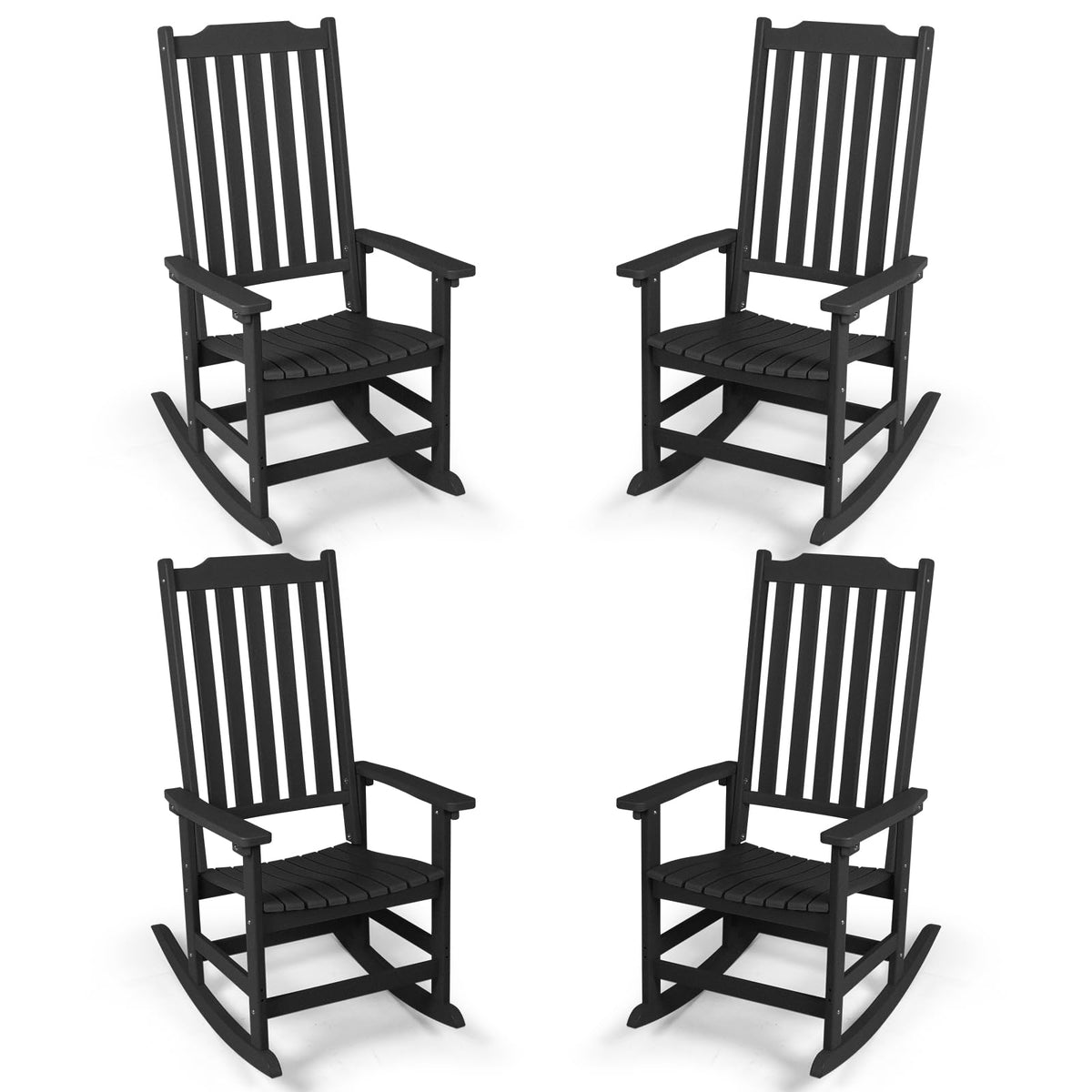 Patio Rocking Chairs Set Of 4, Oversized Rockers Set Of 4, Outdoor Rocking Chair For Adults, All Weather Porch Rocker For Outdoo