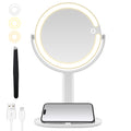 MOMOKUBA Makeup Mirror with Lights, Double Sided 1x/20x Magnifying Mirror with Light, Rechargeable 3 Color Lights and Adjustable
