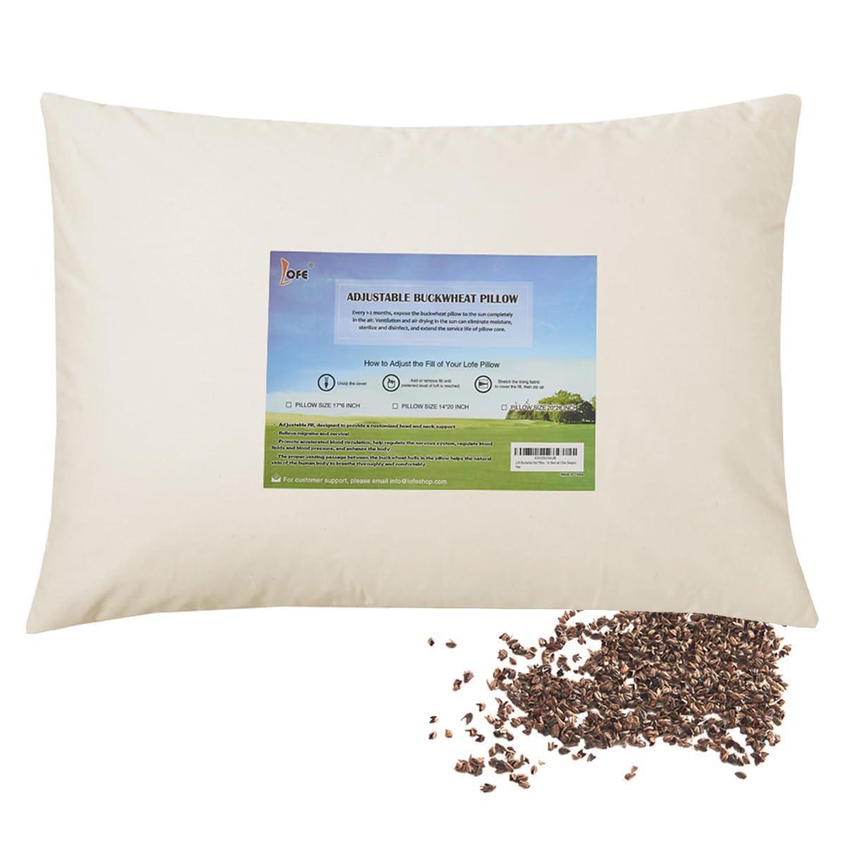 Lofe Organic Buckwheat Pillow For Sleeping - Kids/Travel Size 11'X16', Adjustable Loft, Breathable For Cool Sleep, Cervical Su