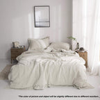 Simple&Opulence 100% Linen Duvet Cover Set With Embroidery Border Washed - 3 Pieces (1 Duvet Cover With 2 Pillow Shams) With Button Closure Soft Breathable Farmhouse - Linen, Full Size