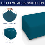 Purefit Super Stretch Soft Form Fit Ottoman Cover Rectangle - Ottoman Slipcovers For Foot Stool & Folding Storage Furniture For Living Room With Nonslip Elastic Bottom (Medium, Peacock Blue)
