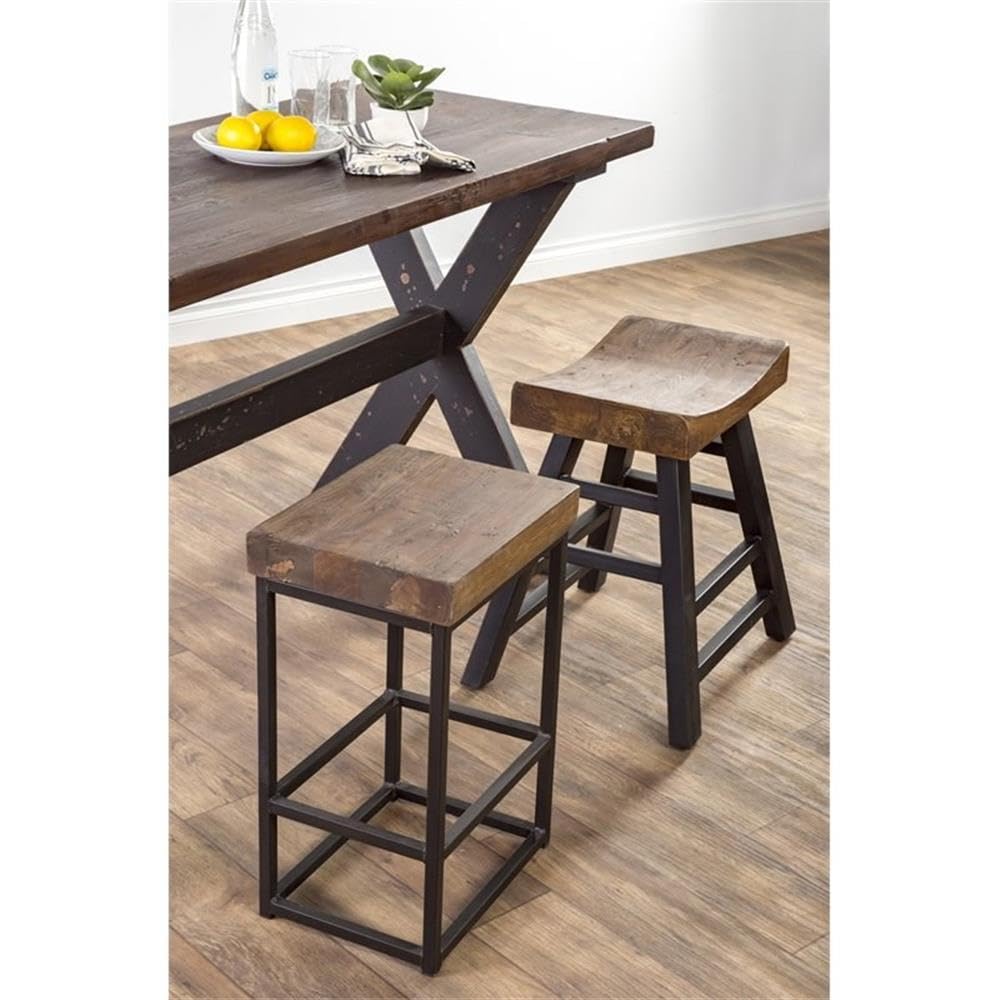 Kosas Home Reclaimed Pine & Iron Porter Counter Stool, Rustic Mahogany/Antiqued Bronze Iron