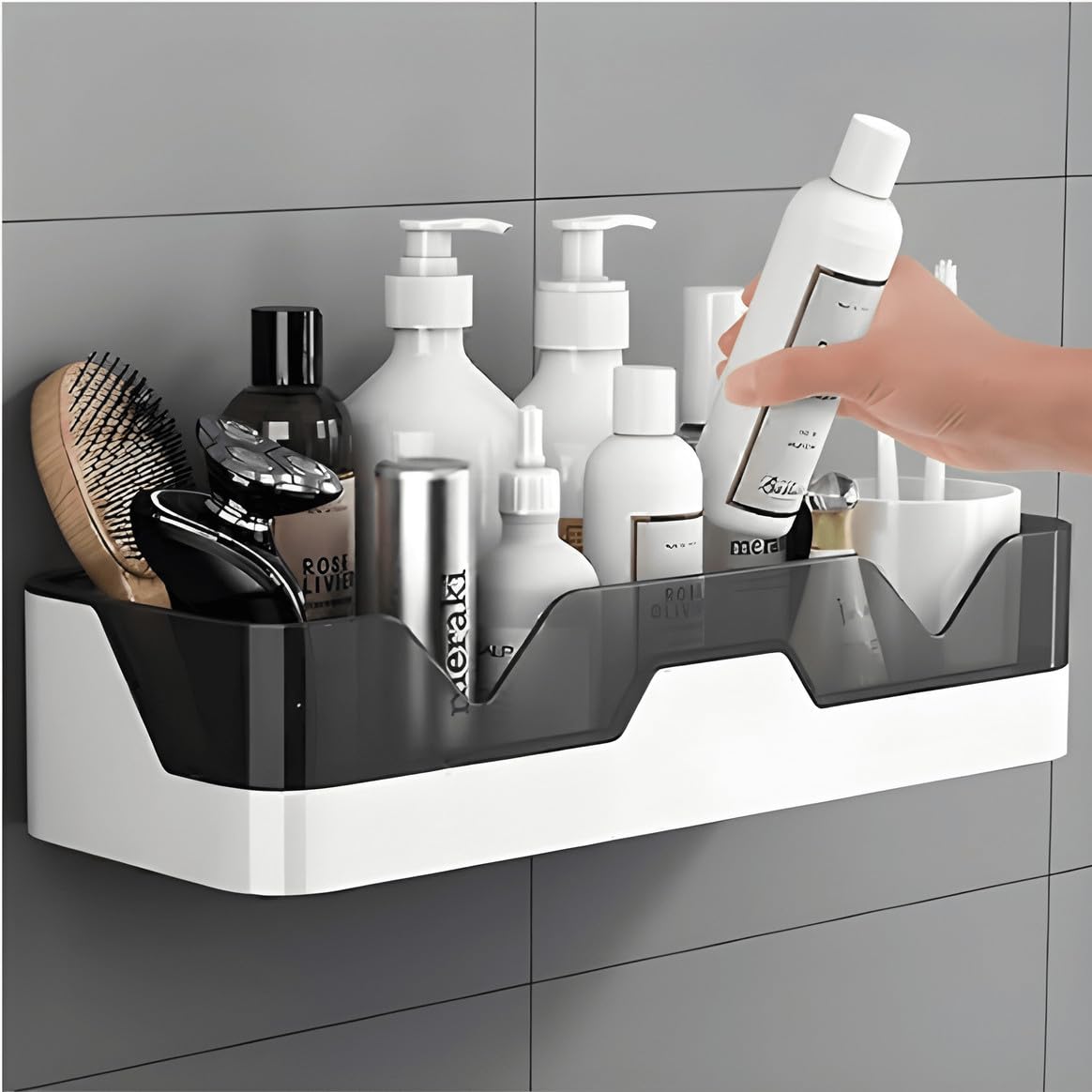 Kleverdot WallMounted Bathroom Shelf Organiser, NoDrill Adhesive Storage Rack For Shampoo, Toiletries And Accessories