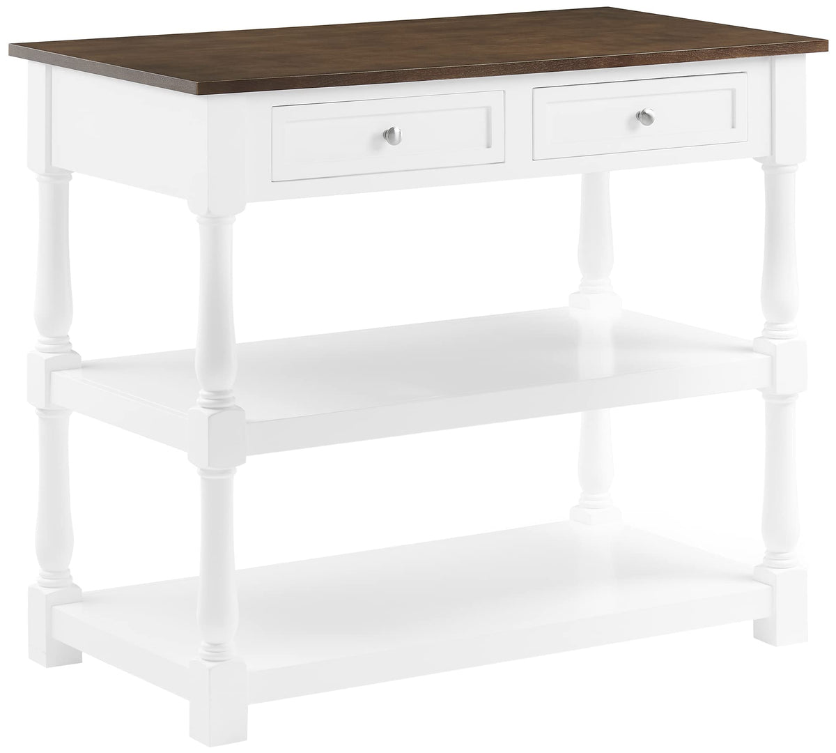 Crosley Furniture Caitlyn Wood Top Kitchen Island With Storage, Microwave Stand, Coffee Bar, White/Dark Brown