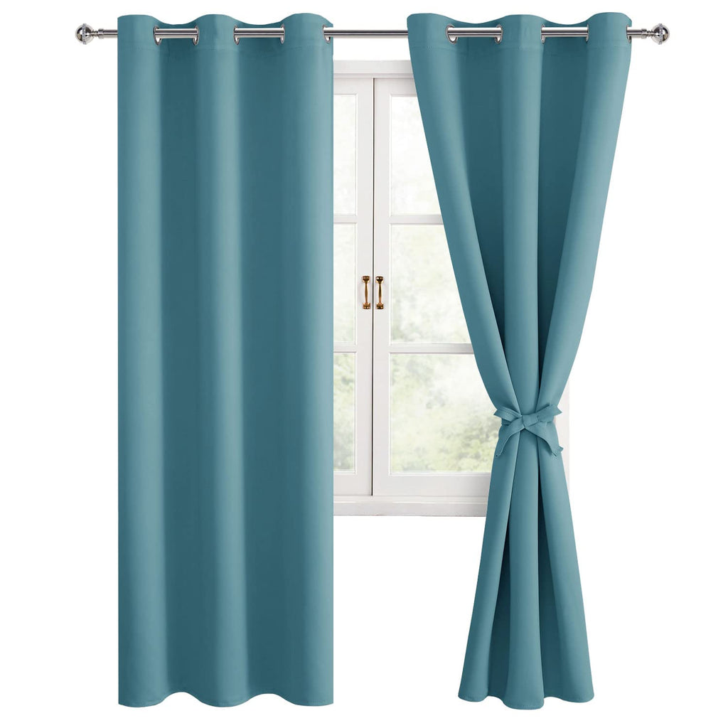 Hiasan Blackout Curtains For Bedroom, 38 X 84 Inches Long - Thermal Insulated & Light Blocking Window Curtains For Living Room, 2 Drape Panels Sewn With Tiebacks, Turquoise