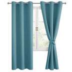 Hiasan Blackout Curtains For Bedroom, 38 X 84 Inches Long - Thermal Insulated & Light Blocking Window Curtains For Living Room, 2 Drape Panels Sewn With Tiebacks, Turquoise