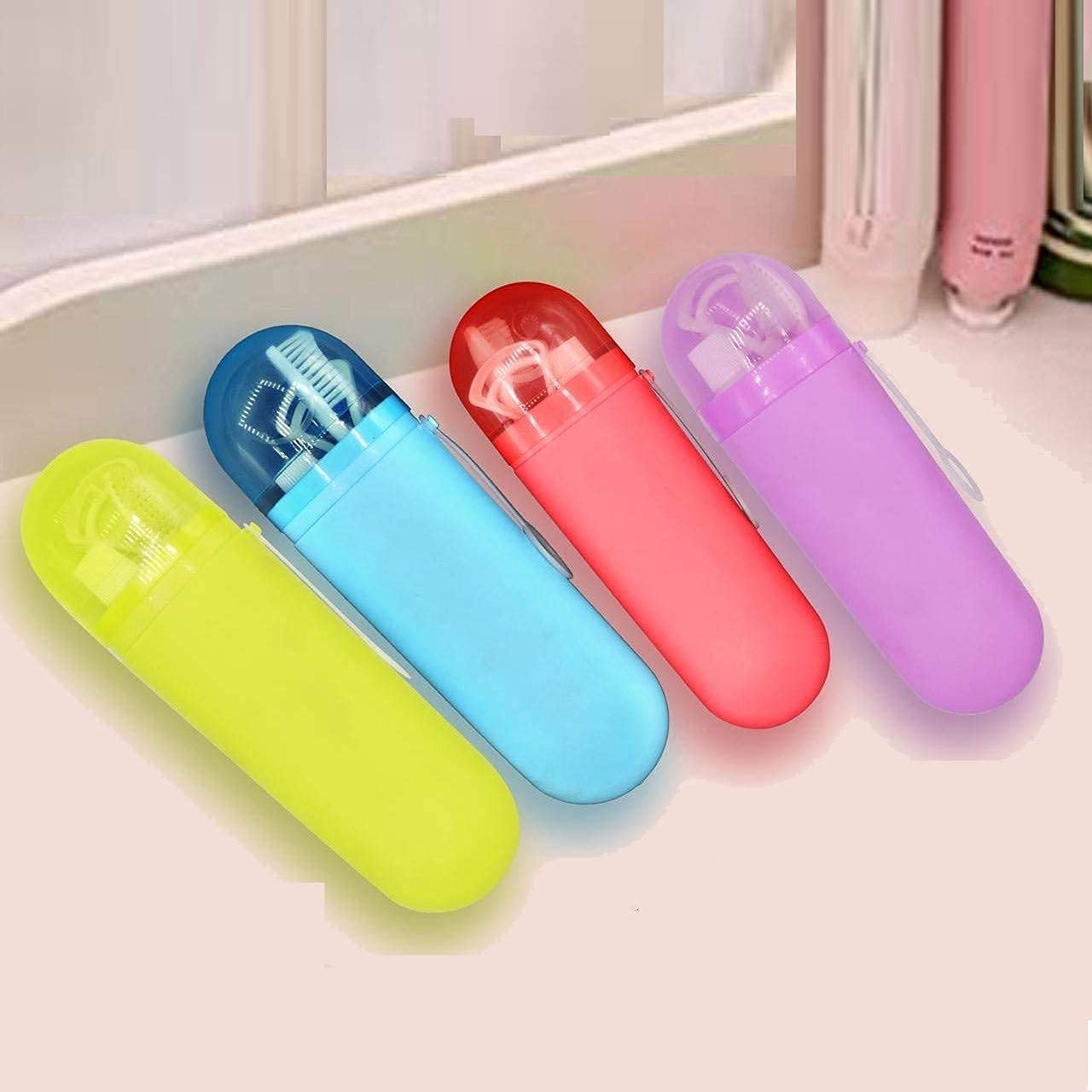 Syjbuh Anti Bacterial Oval Shape Capsule Portable Travel Toothbrush Storage Case Container Outdoor Toothpaste Holder Bottle Stat