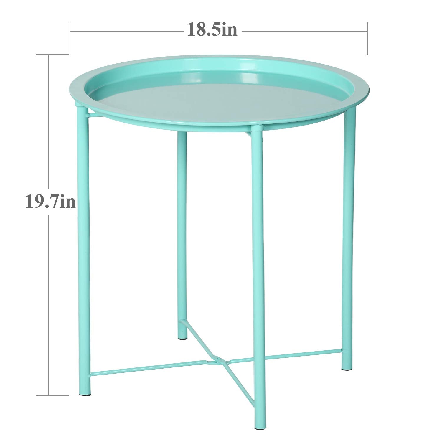 Vecelo Side/End Table, Folding Round Metal Anti-Rust And Waterproof Outdoor Or Indoor Tray For Living Room Bedroom Balcony And Office, 2 Pcs, Green
