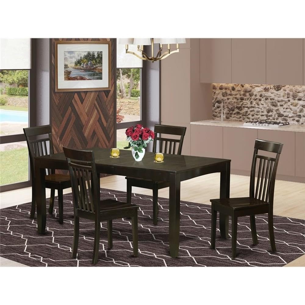 East West Furniture LYCA5-CAP-W Lynfield 5 Piece Modern Set Includes a Rectangle Wooden Table with Butterfly Leaf and 4 Dining Chairs, 36x66 Inch, Cappuccino