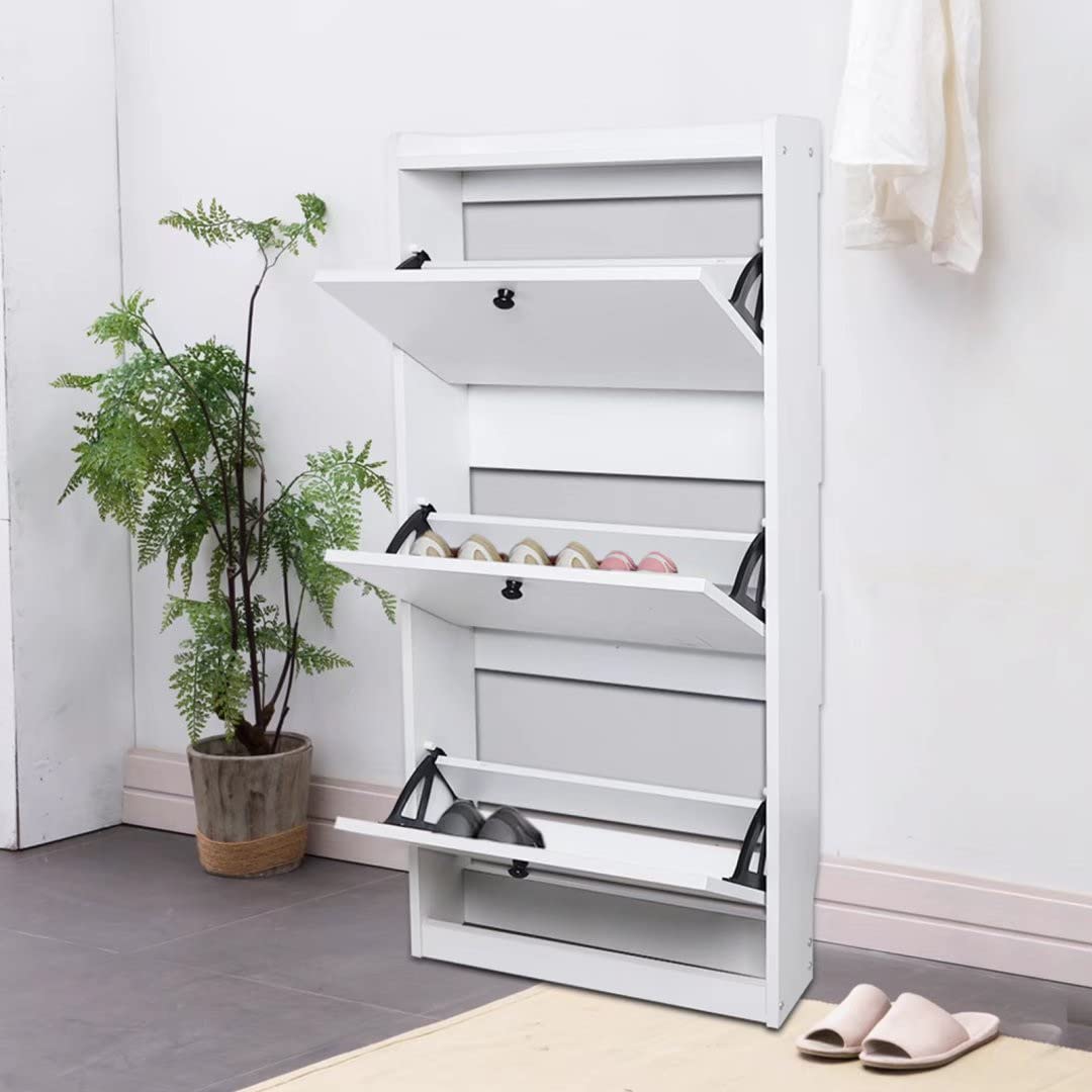 HomeRoots Density Board Modern White Vertical Shoe Organizer Cabinet