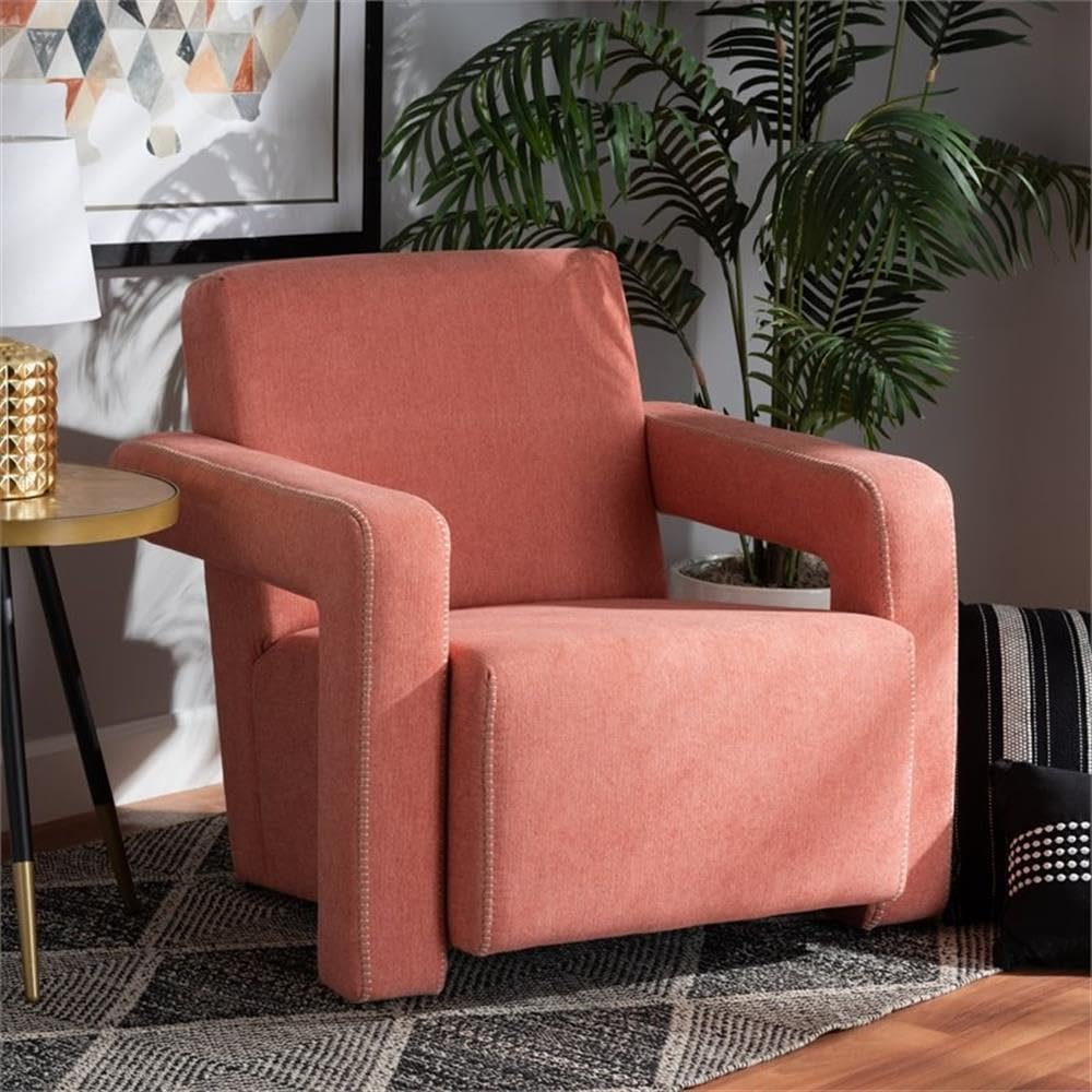 Baxton Studio Madian Light Red Fabric Upholstered Armchair