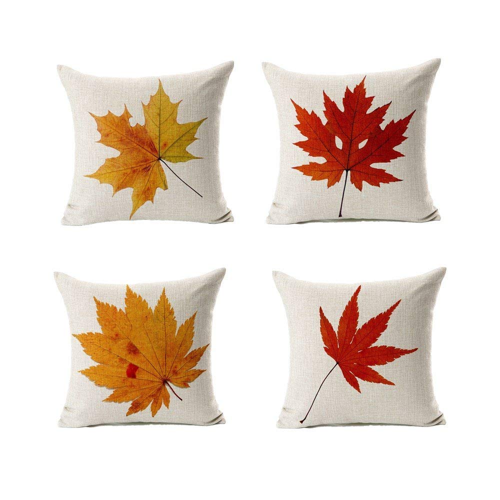 All Smiles Fall Throw Pillow Covers 26X26 Set Of 4 Outdoor Maple Leaves Decorative Orange Thanksgiving Autumn Kitchen Home Decor