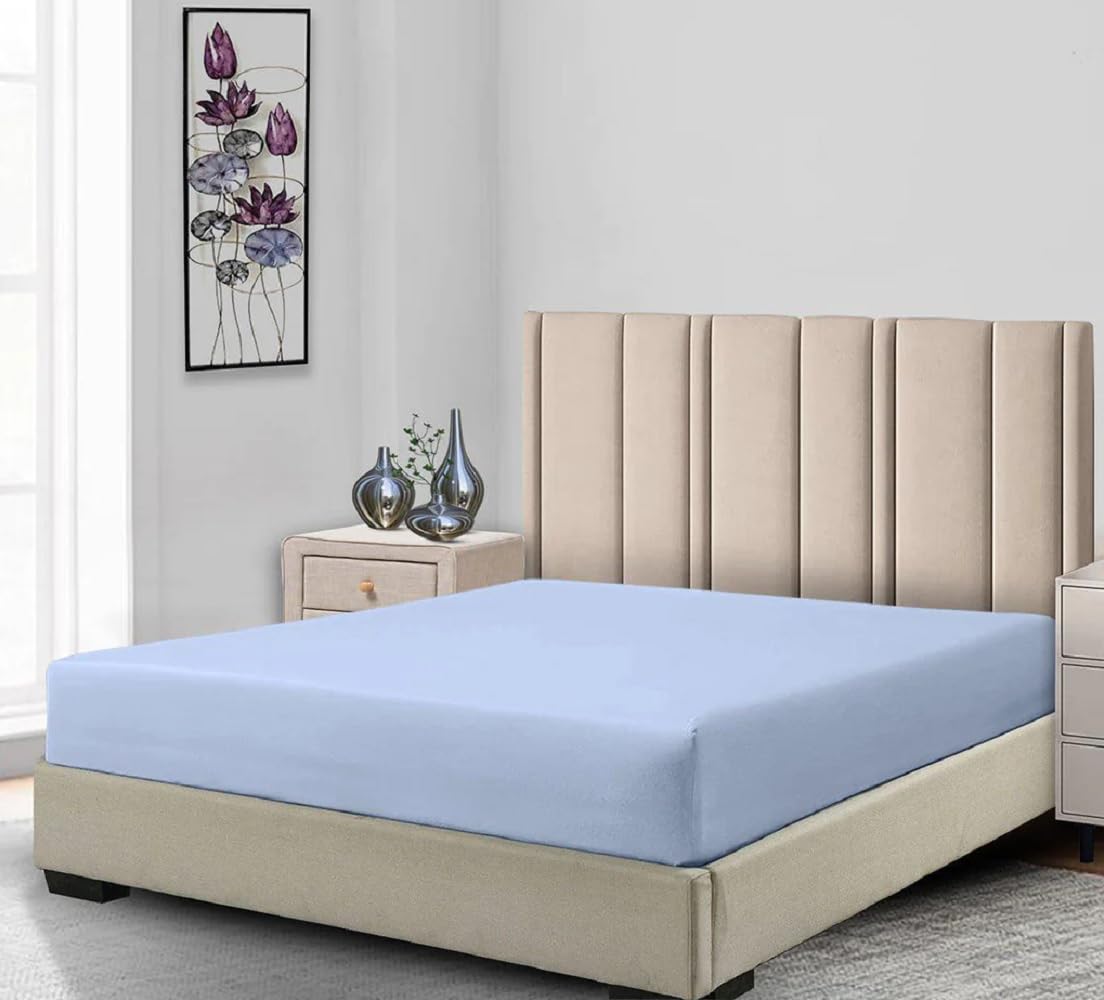 Low Profile Cotton Sateen Fitted Sheet Only (7-10 Inches) Twin Size-Blue, Bed Linens Made in USA