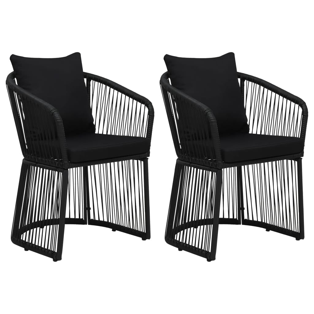 Vidaxl 2X Patio Chairs With Cushions And Pillows Garden Outdoor Terrance Yard Furniture Pvc Rope Dining Chair Seating Pvc Rattan Black