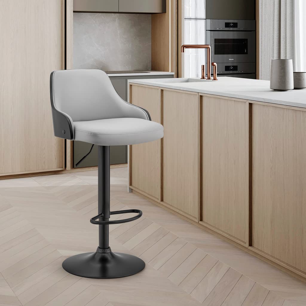 HomeRoots Metal/Plywood/Faux Leather Gray Faux Leather Black Base Adjustable Modern Bar Stool