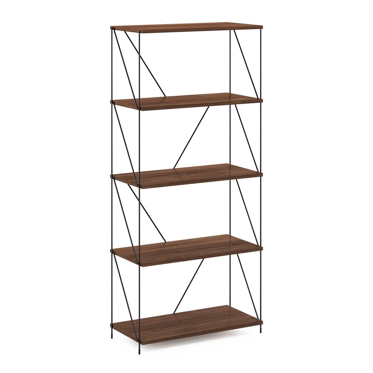 Furinno Besi 5-Tier Industrial Multipurpose Shelf Display Rack with Metal Frame, Wide, Walnut Cove