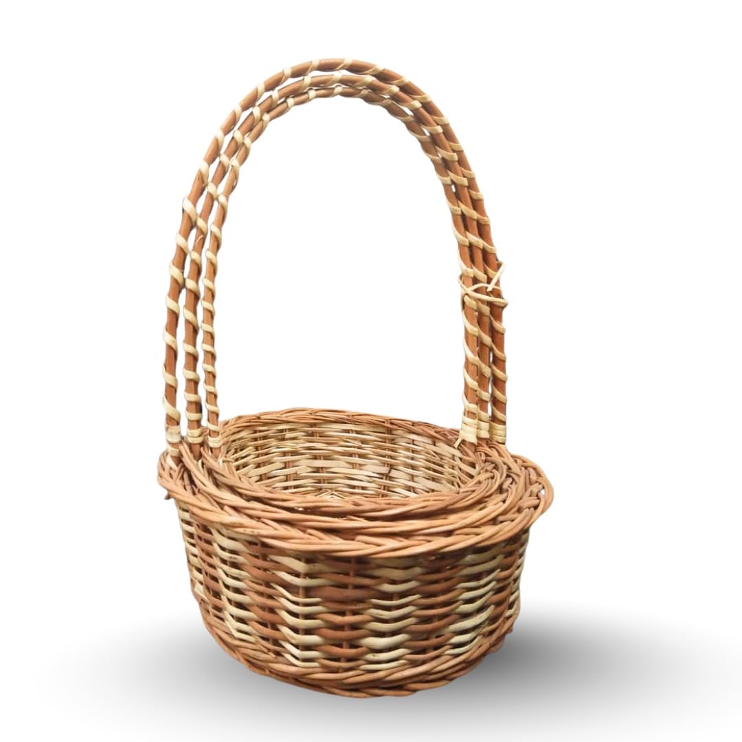 Bhartiye Crafts Kashmiri Handmade Willow Wicker Basket | EcoFriendly Bamboo Wicker Storage Basket For Dining Table, Kitchen (Wi