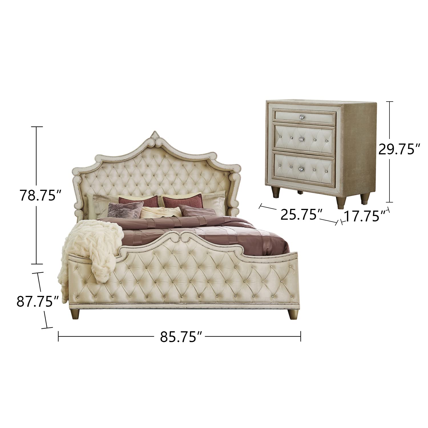 Coaster Antonella Eastern King Bed 4-Piece Set, Ivory/Camel