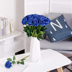 Tifuly Royal Blue Roses Artificial Flowers -12 Pcs Realistic Single Long Stem Fake Silk Roses Bouquet For Party Home Wedding Cen