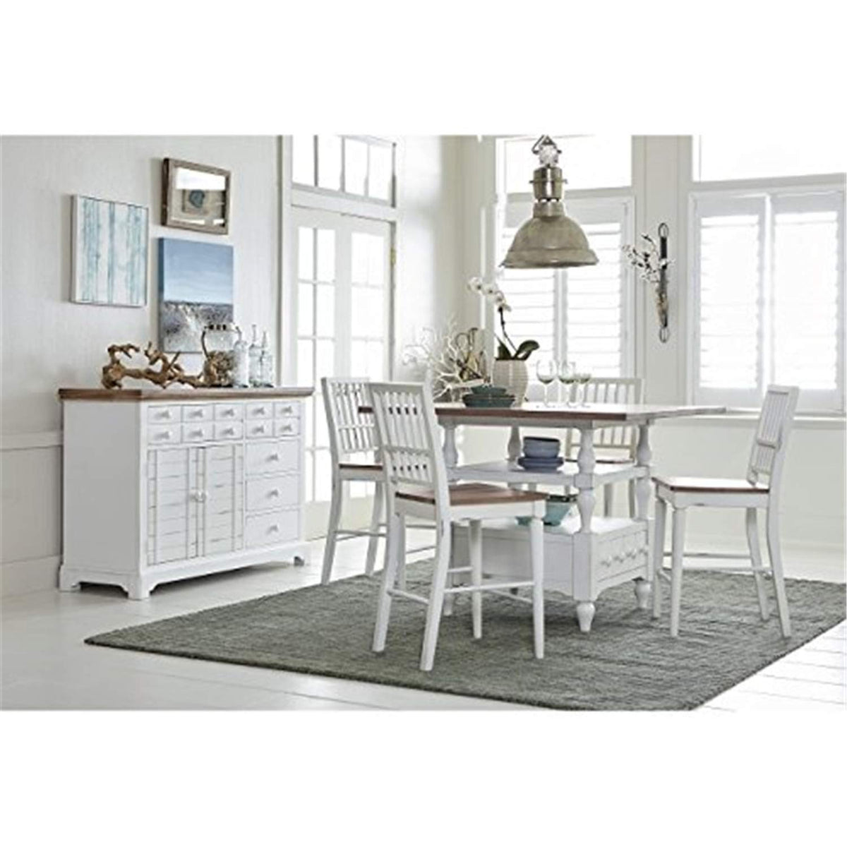 Progressive Furniture Shutters Counter Table, 48&quot; W X 48&quot; D X 36&quot; H, Light Oak/Distressed White