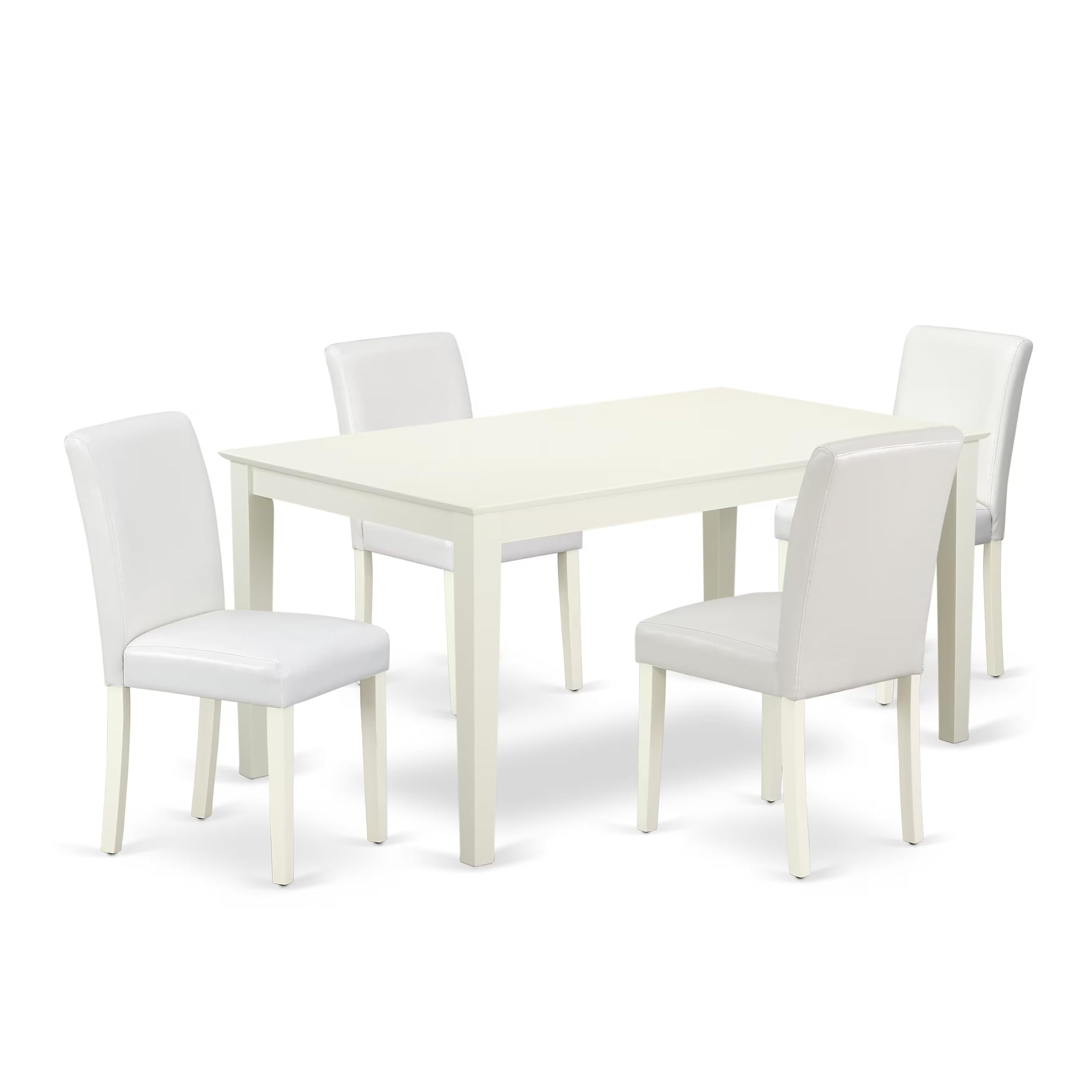 East West Furniture Caab5-Lwh-64 Capri 5 Piece Room Furniture Set Includes A Rectangle Dining Table And 4 Faux Leather Upholstered Parson Chairs, 36X60 Inch, Linen White