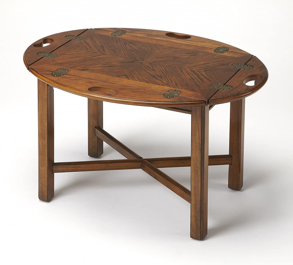 HomeRoots Medium Brown Rubberwood Solids, MDF, Cherry Veneer Carlisle Vintage Oak Table