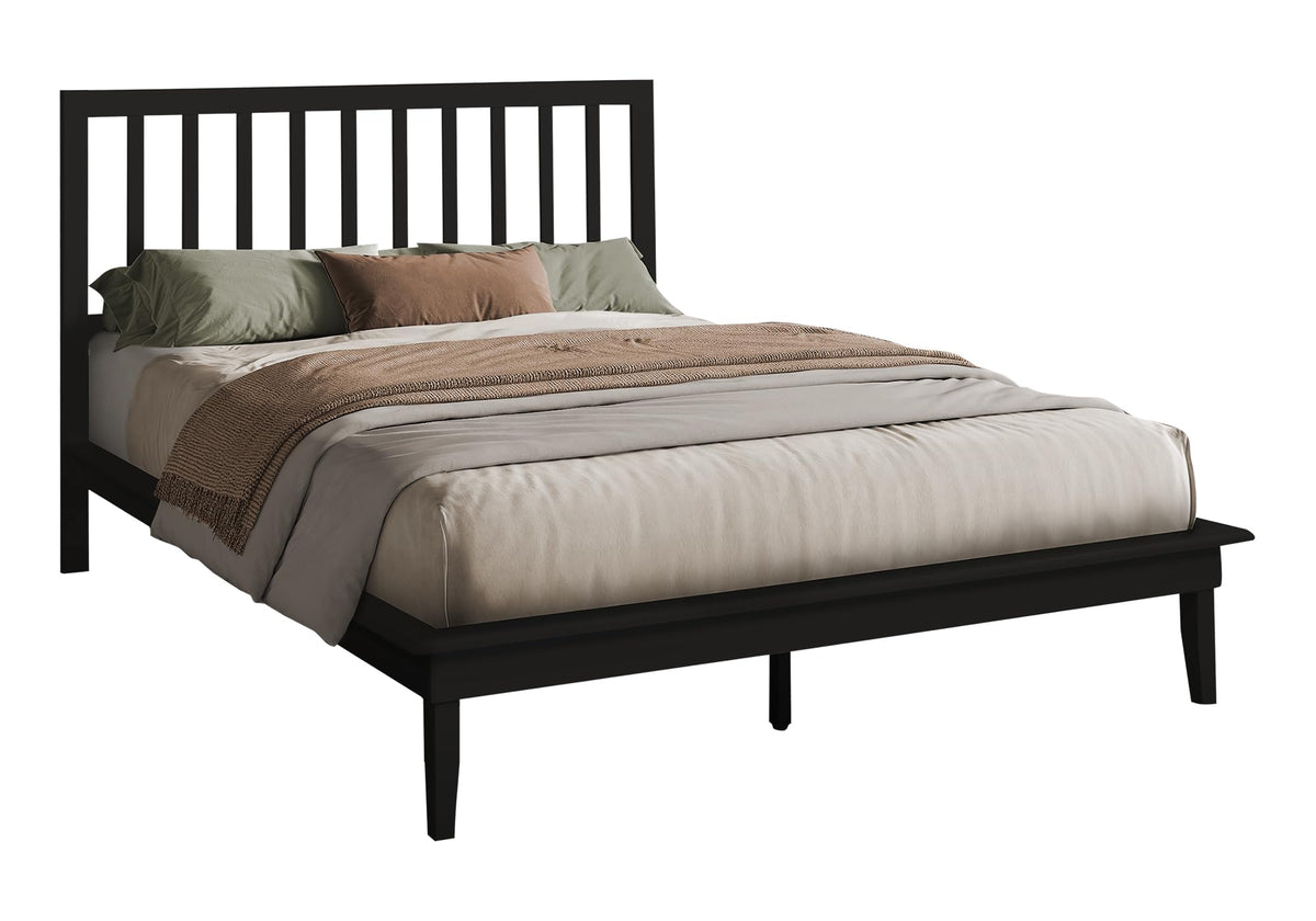 Monarch Specialties I 6060Q Bed, Platform Bed, Queen Size, Frame Only, Bedroom, Black Wood Frame, Black Wood Legs, Contemporary