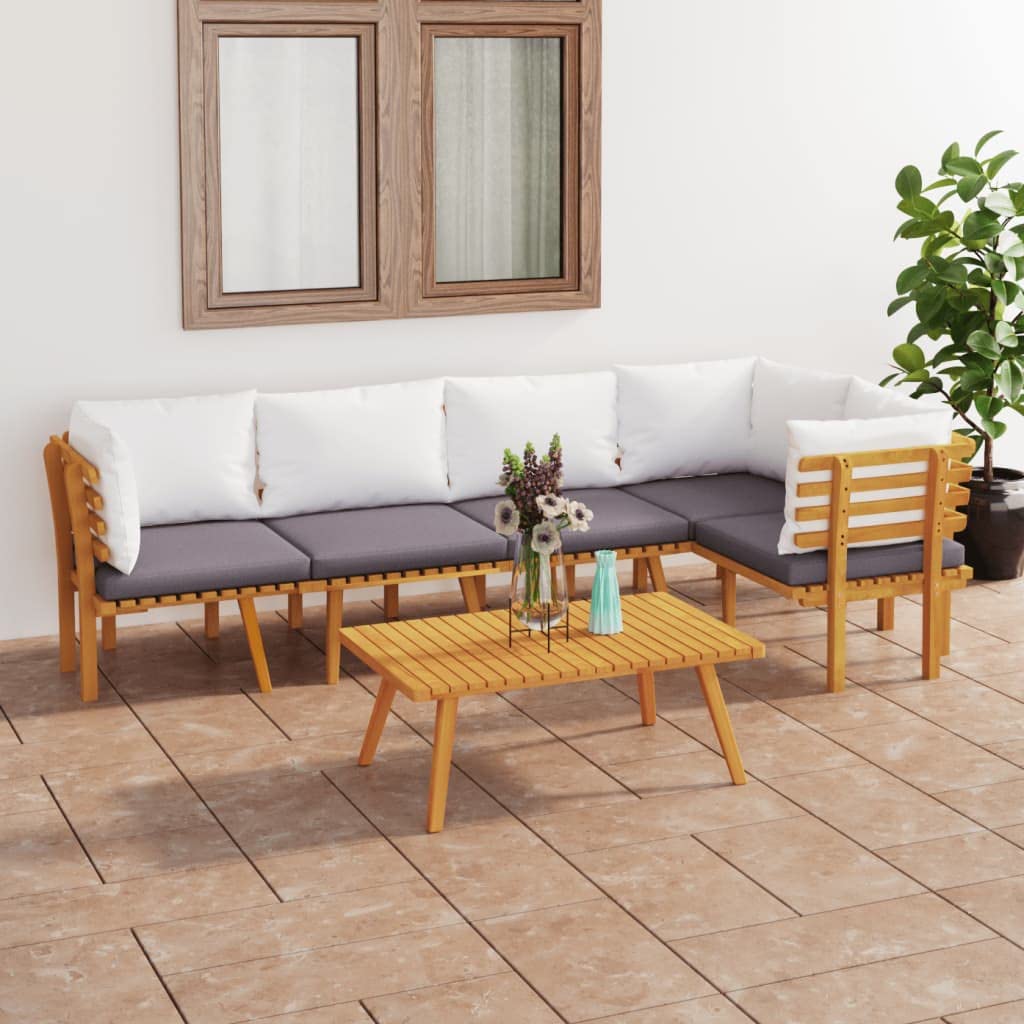 vidaXL Patio Lounge Set 6 Piece, Sectional Sofa for Outdoor Backyard, Couch with Cushions, Patio Furniture Set with Table, Solid Wood Acacia