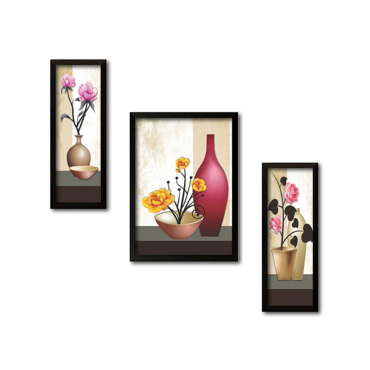 Paper Plane Design Floral Wall Painting With Frames Wall Art Hanging  Set Of 3 (Black, 35 Cm X 52 Cm)