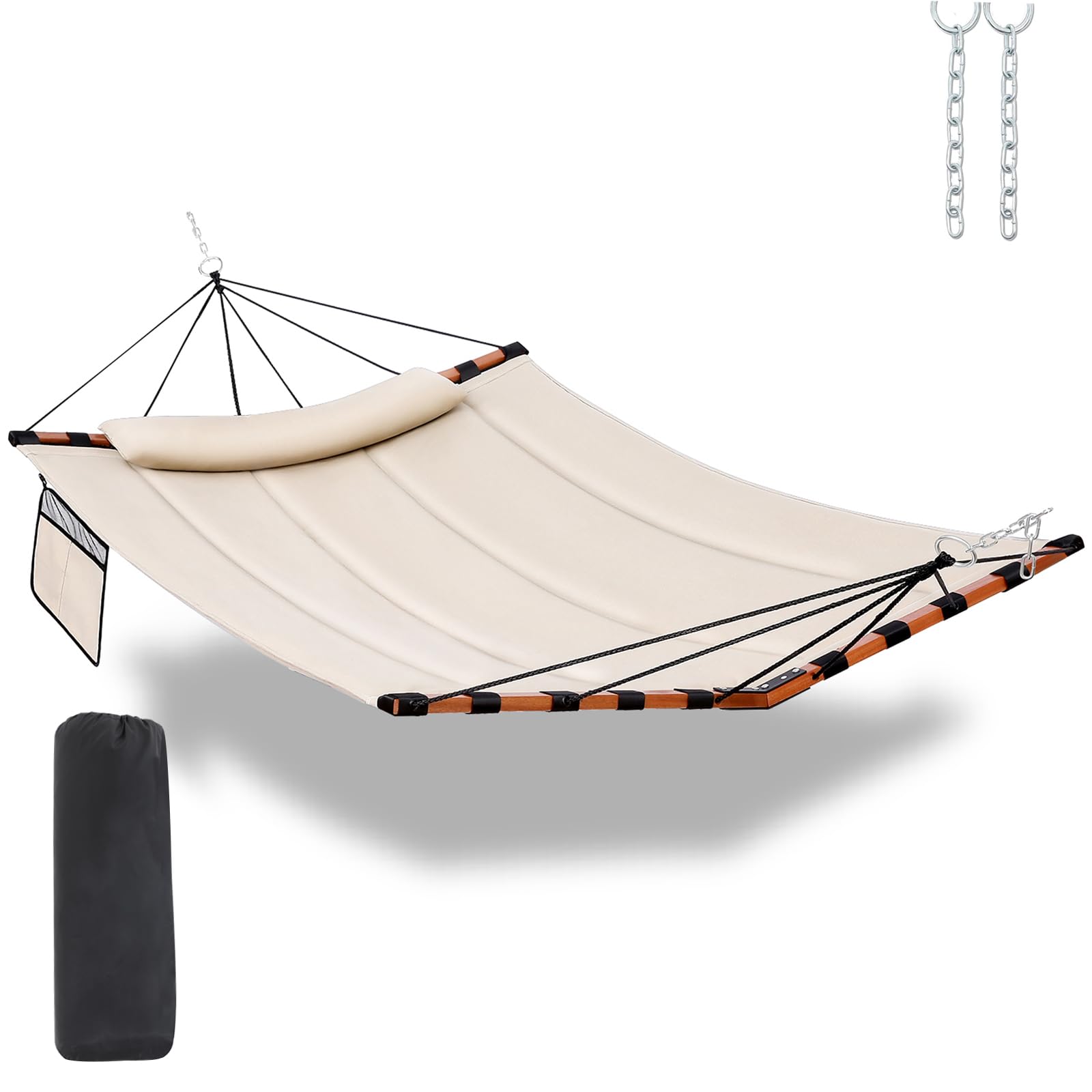 Tegerdeger 12Ft 2 Person Hammock Large Hammock 450Lb Capacity With V Shaped Hardwood Spreader Bar & Nylon Rope For Outside, Pati