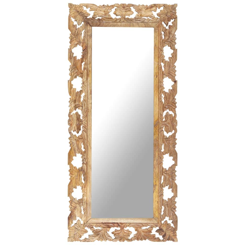 vidaXL Hand Carved Mirror Brown 43.3&quot;x19.7&quot; Solid Mango Wood