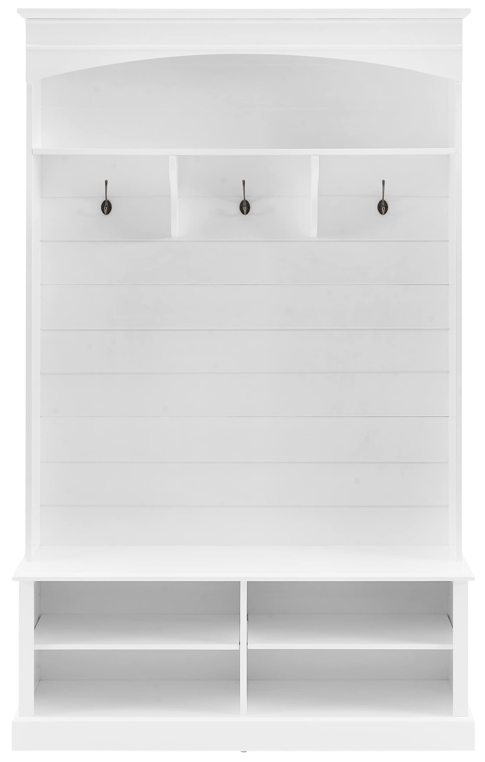 Crosley Furniture Bartlett Hall Tree with Shoe Rack Bench and Coat Hooks for Hanging, White