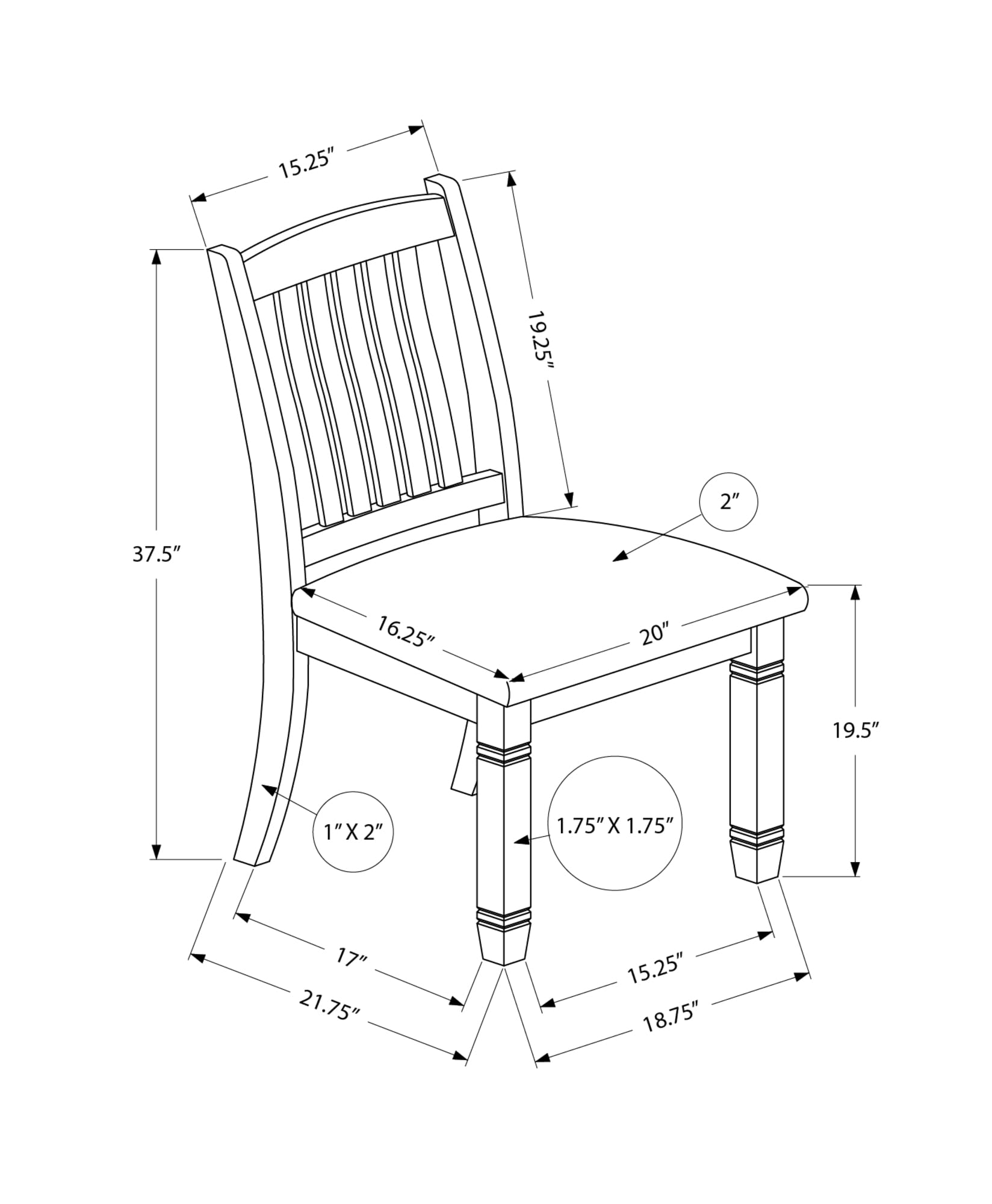 Monarch Specialties I 1265 Dining Chair, 38' Height, Set of 2, Side, Antique White, Beige Linen Look, Transitional