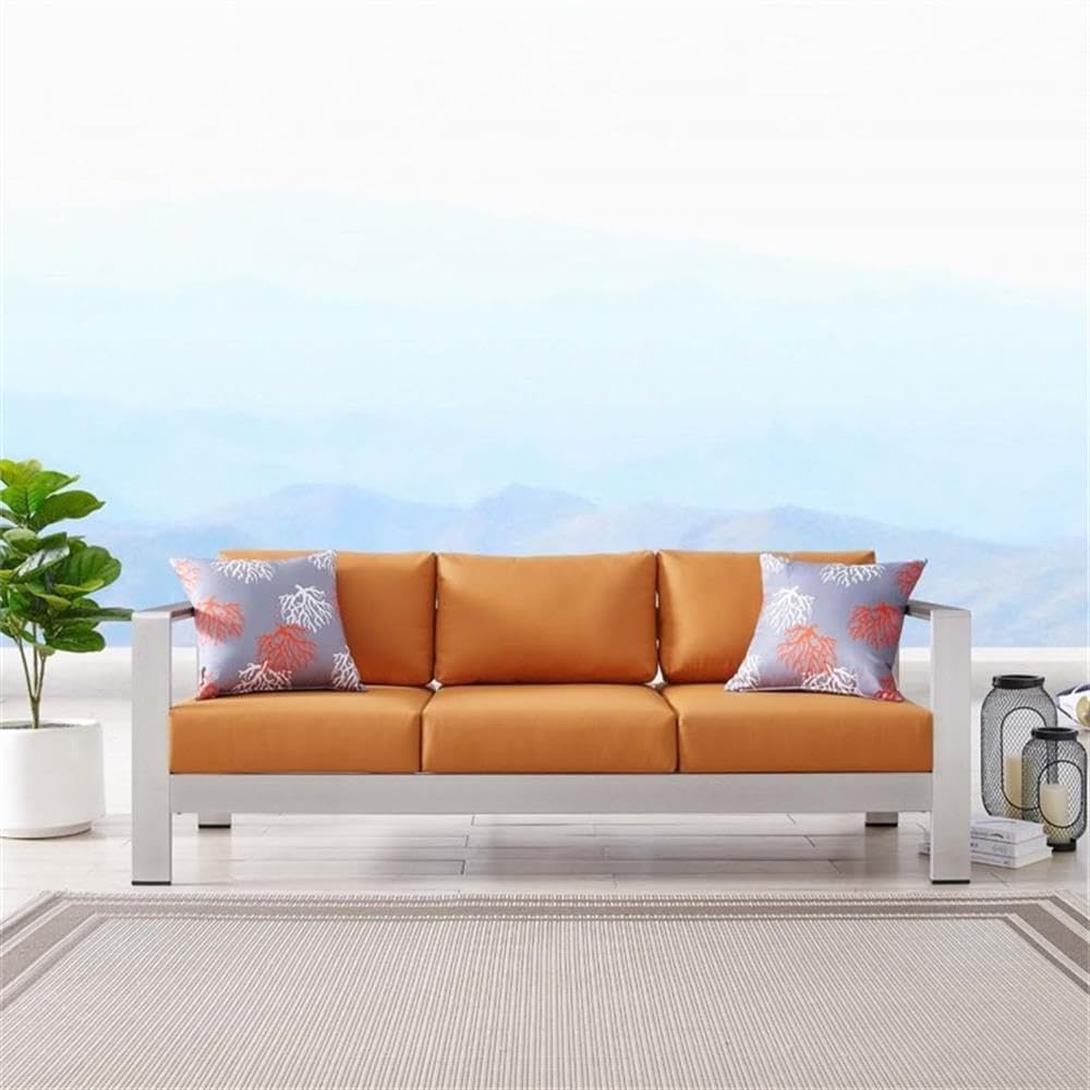 Modway Shore Outdoor Patio Aluminum And Fabric Sofa In Silver/Orange