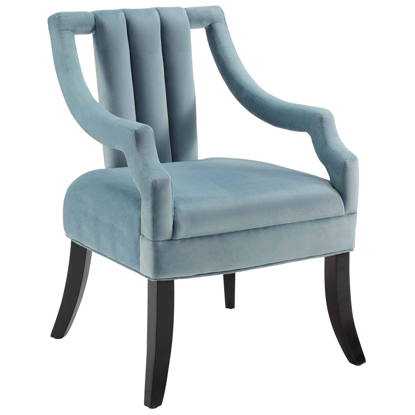 Modway Harken Channel Tufted Performance Velvet Accent Living Room Armchair In Light Blue