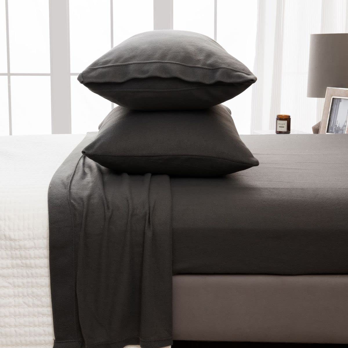 Great Bay Home Super Soft Full Charcoal Micro Fleece Sheet Set | Cozy, Warm, Durable, Breathable, And Fluffy Bed Sheets | Microf