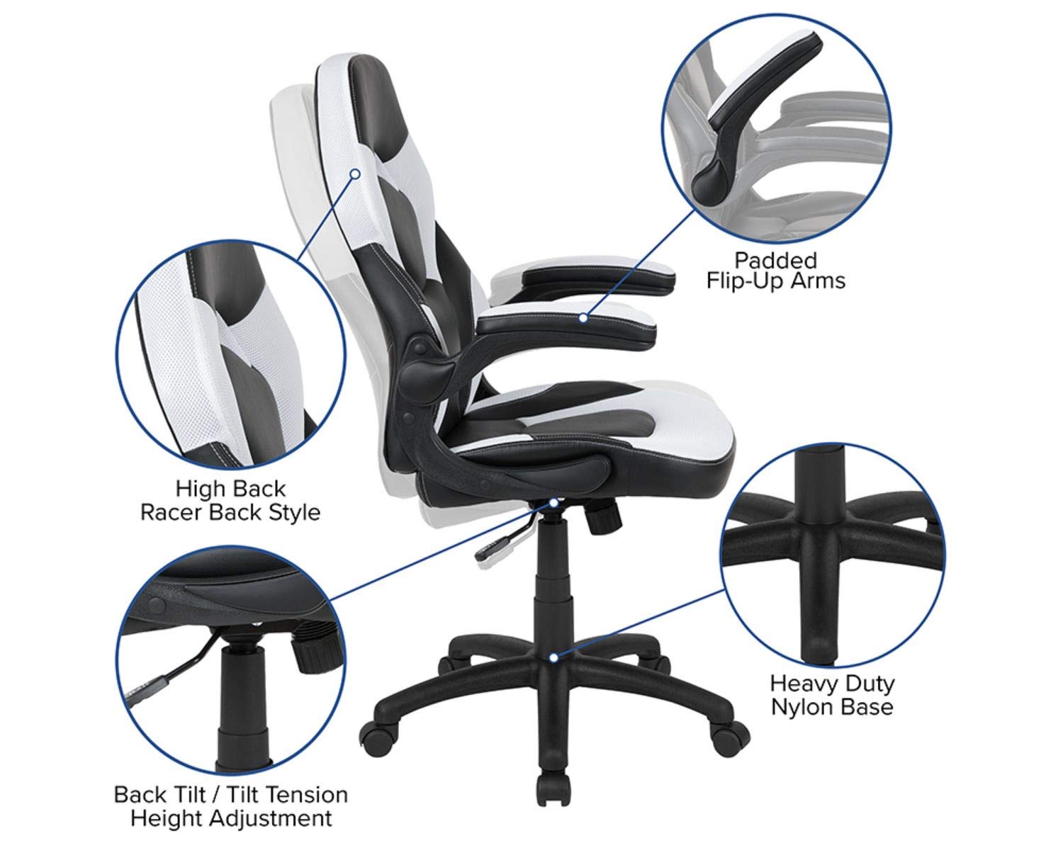 Flash Furniture Black Gaming Desk And White/Black Racing Chair Set With Cup Holder, Headphone Hook, And Monitor/Smartphone Stand
