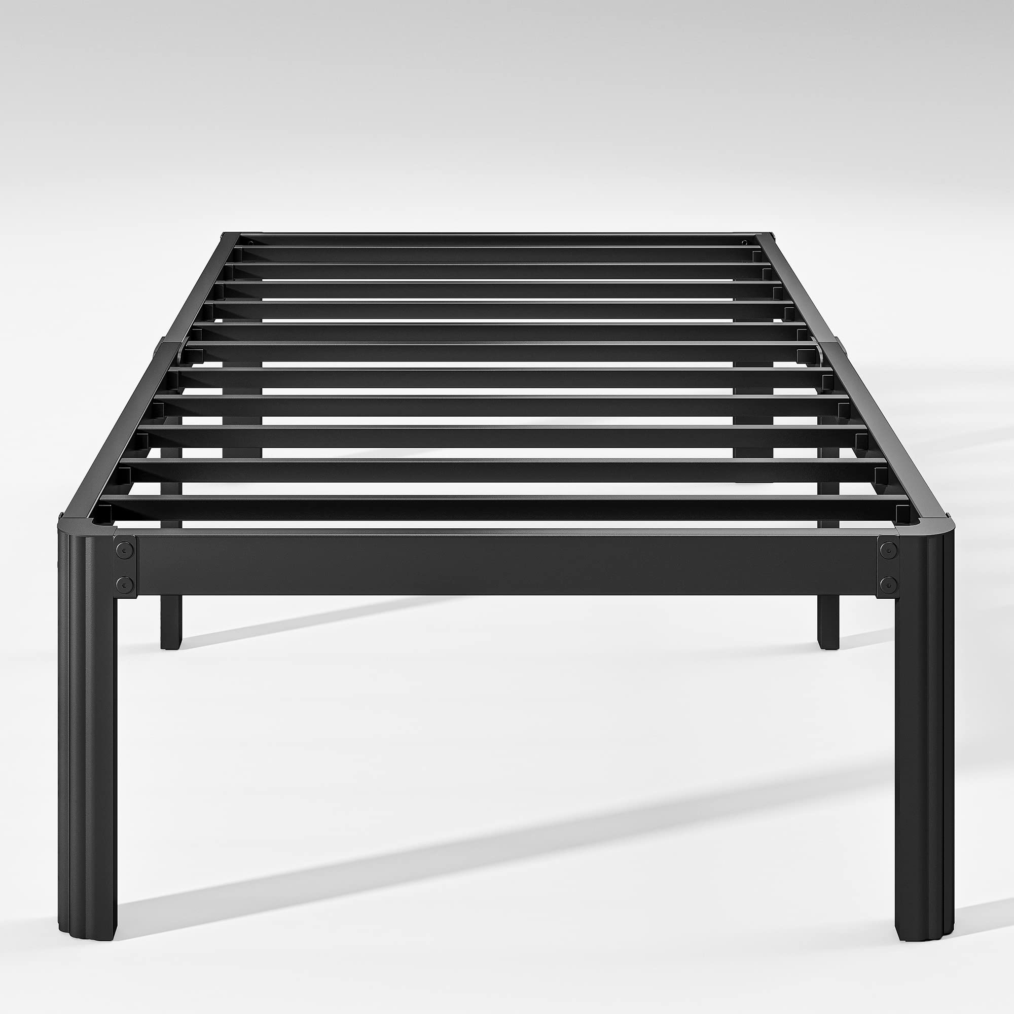 Hunlostten 16' Twin Xl Heavy Duty Bed Frame No Box Spring Needed, Metal Twin Xl Platform Bed Frame With Round Corners, Easy Assembly, Noise Free, Black