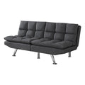 Monarch Specialties Armless Convertible Biscuit-Tufted Pillow Top-Multi-Position Split-Back Futon Sofas, 70' L, Dark Grey Linen-Look