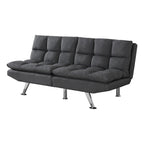 Monarch Specialties Armless Convertible Biscuit-Tufted Pillow Top-Multi-Position Split-Back Futon Sofas, 70' L, Dark Grey Linen-Look