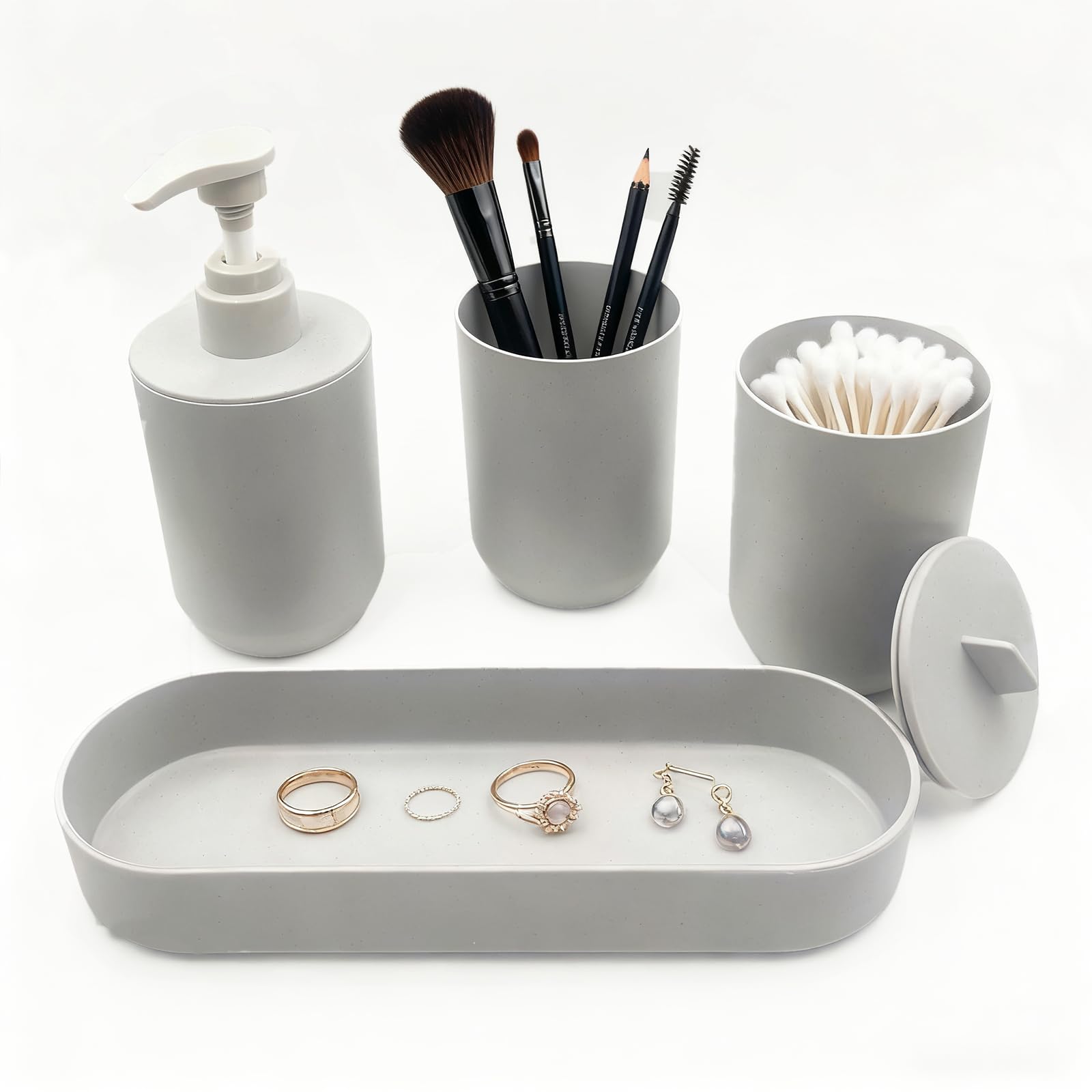 LGURT-4-piece Bathroom Accessories Set, with Toothbrush Holder, Lotion soap Dispenser, Qtip Holder Dispenser and Vanity Tray, Ba