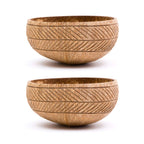 Rainforest Bowls Set Of 2 Jumbo Feather Coconut Bowls, 2 Wooden Spoons & 2 Reusable Bamboo Straws - 100% Natural, Hand Carved By