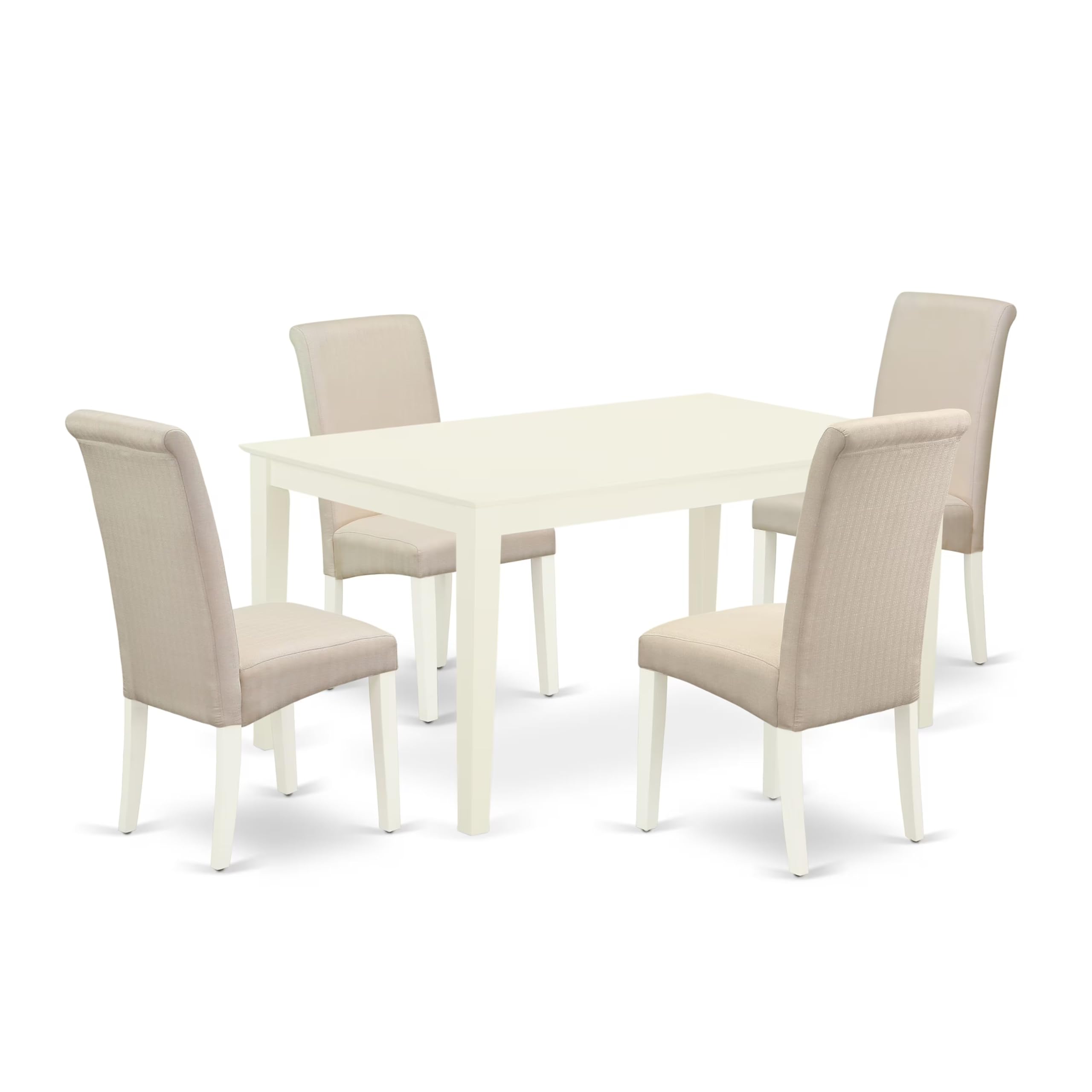 East West Furniture Caba5-Lwh-01 5 Piece Dining Room Table Set Includes A Rectangle Kitchen Table And 4 Cream Linen Fabric Parson Dining Chairs, 36X60 Inch, Linen White
