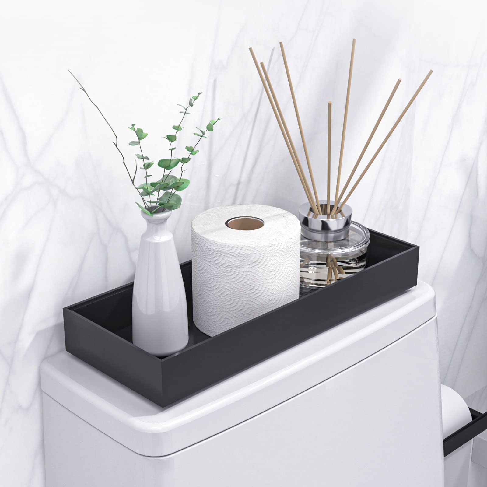 Toilet Tank Tray for Modern Black Bathroom Decor Set of 2 Toilet Tank Topper Paper Storage Decorative Organizer Box Wood Vanity 