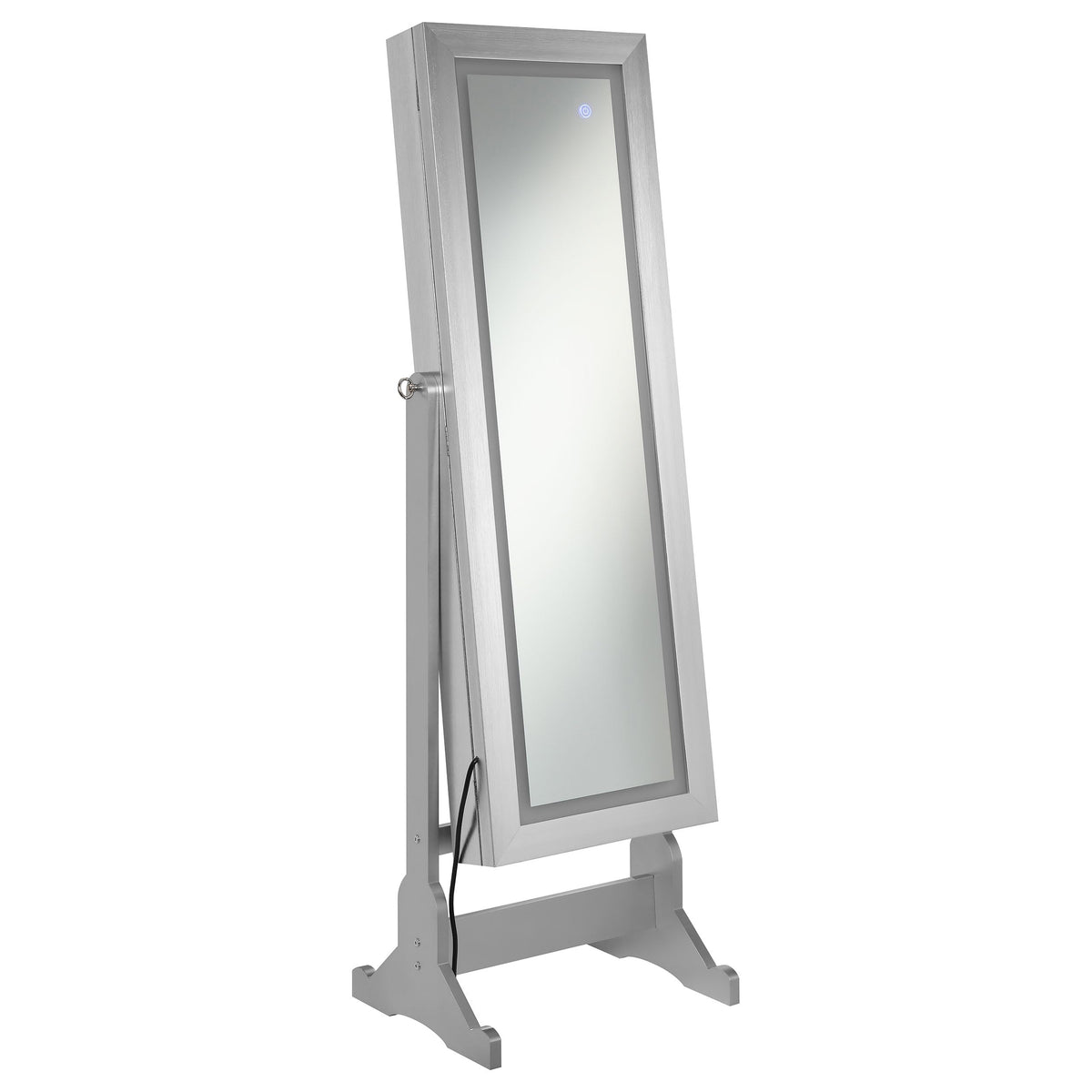 Coaster Home Furnishings Moore Contemporary Rectangular Cheval Mirror with Jewelry Storage Adjustable Bedroom Mirror Jewelry Armoire Silver 951017