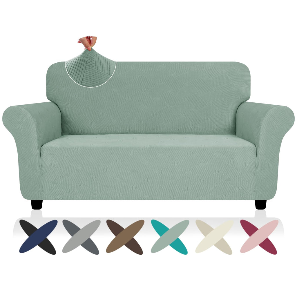 Znsayotx Super Stretch Loveseat Covers (55'-69'), New Striped Love Seat Slipcover, Dogs Pet Friendly Anti-Slip Couch Protector Spandex Durable 2 Seater Fabric Sofa Cover (Pea Green, Loveseat)