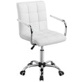 Yaheetech White Desk Chairs With Wheels/Armrests Modern Pu Leather Office Chair Midback Adjustable Home Computer Executive Chair 360° Swivel